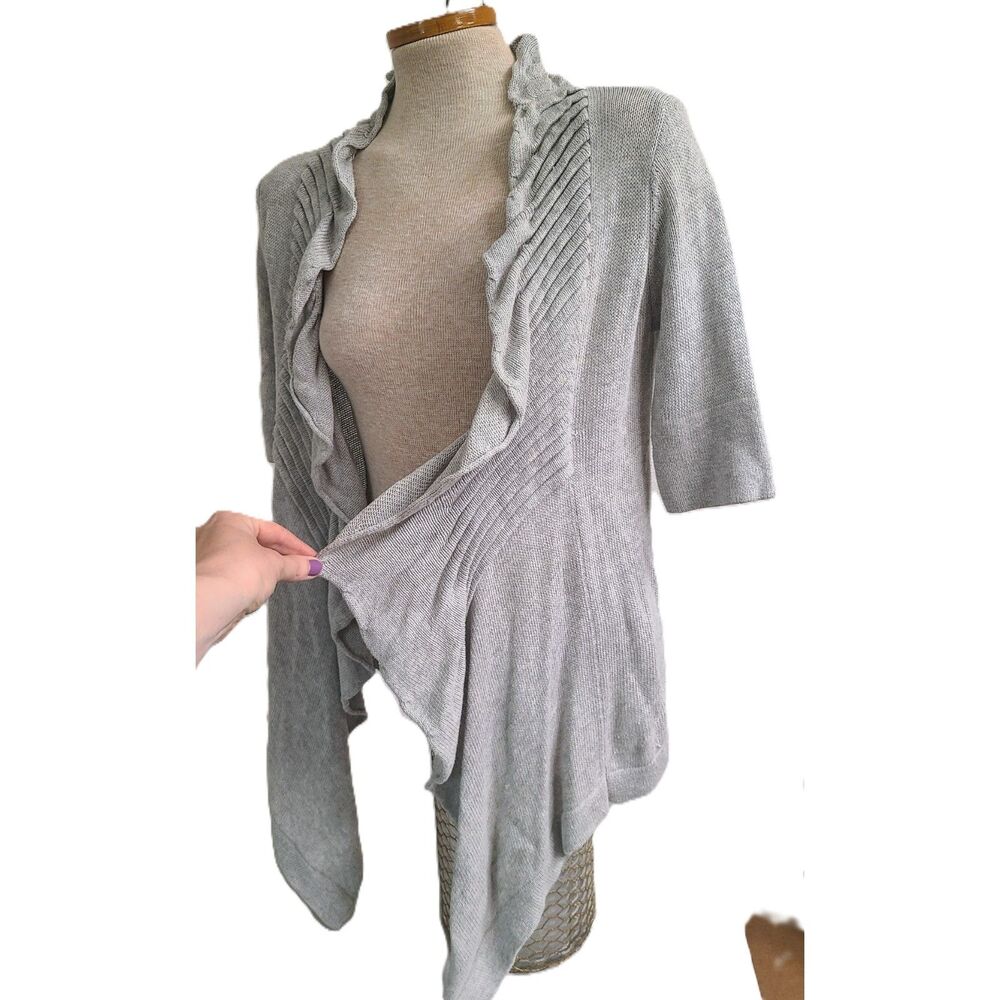 Line 100% Cotton Ruffle Cardigan SMALL Gray Silver Fairy Fairycore 3/4 Sleeve S - Picture 2 of 6